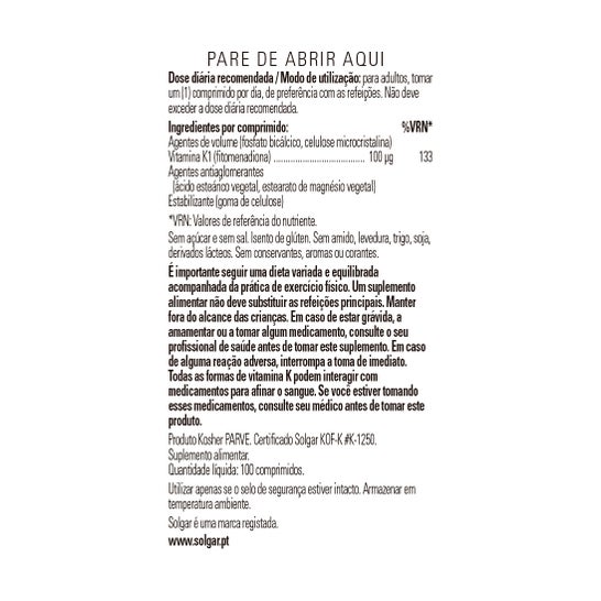 Solgar Vitamina K1 100 Mcg 100 Comp
