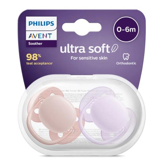 Philips Avent Ultra Soft Chupeta 0-6M Rosa Lilás 2 Unidades Philips Avent Ultra Soft Chupeta 0-6M Rosa Lilás 2 Unidades