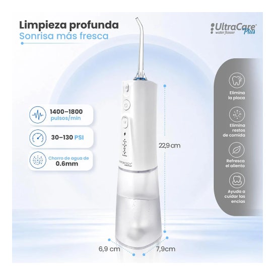 Irrigador Dental Portátil Aquapik UltraCare Plus 8 Pontas 5 Modos 300 ml (Branco)