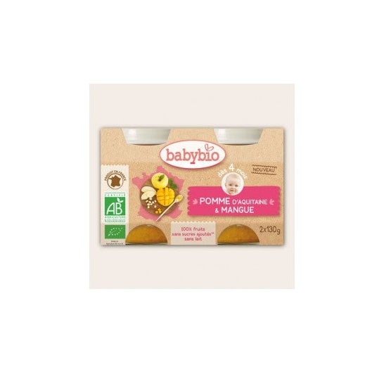 Babybio Organic Apple Apple Mango Jars em 4 Meses 2x130g