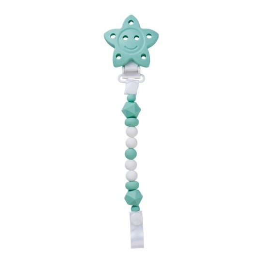 Saro Silicone Pacifier Holder Chain Green Star 1ud
