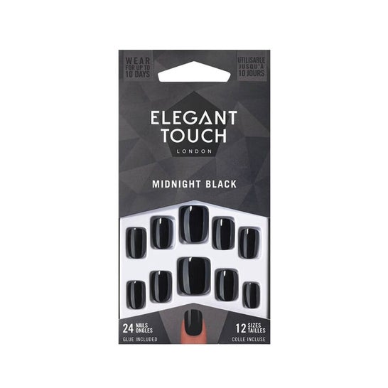 Elegant Touch Core Colour Nails With Glue Squoval Midnight Black 24uds