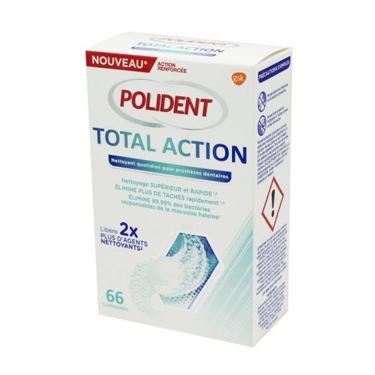Polident Total Action Cleaner Ação Total aparelhos odontológicos caixa mais limpa de 66 comprimidos