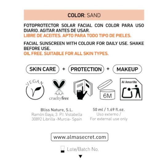 Alma Secret Creme Facial Solar com Cor Spf50 Areia 50ml Alma Secret Creme Facial Solar com Cor Spf50 Areia 50ml