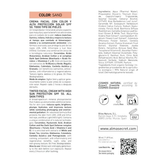 Alma Secret Creme Facial Solar com Cor Spf50 Areia 50ml Alma Secret Creme Facial Solar com Cor Spf50 Areia 50ml