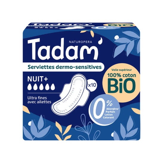 Tadam' Compressas Dermo-Sensitivas Noite+ Algodão Bio Noite 10 unid.