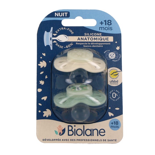 Biolane Chupeta Anatómica Noite Verde Bege 2 unid.