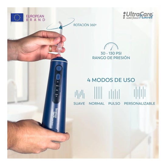 Irrigador Dental ULTRA CARE Sem Fio Portátil Profissional - 8 Pontas - 4 Modos, IPX7 Azul