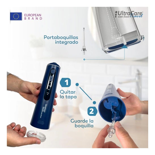 Irrigador Dental ULTRA CARE Sem Fio Portátil Profissional - 8 Pontas - 4 Modos, IPX7 Azul
