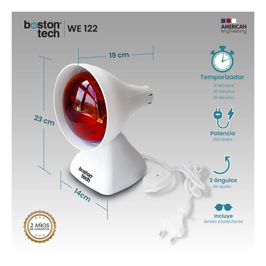 Boston Tech Lâmpada de Infravermelhos Compacta WE122 200 W Temporizador