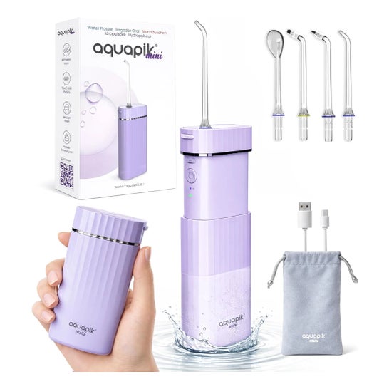 AquaPik Kit Mini Irrigador Bucal Portátil Viagens Carga Usb Roxo