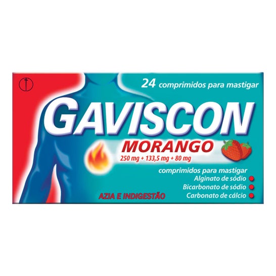 Gaviscon Morango 250mg + 133.5mg + 80mg 24comp