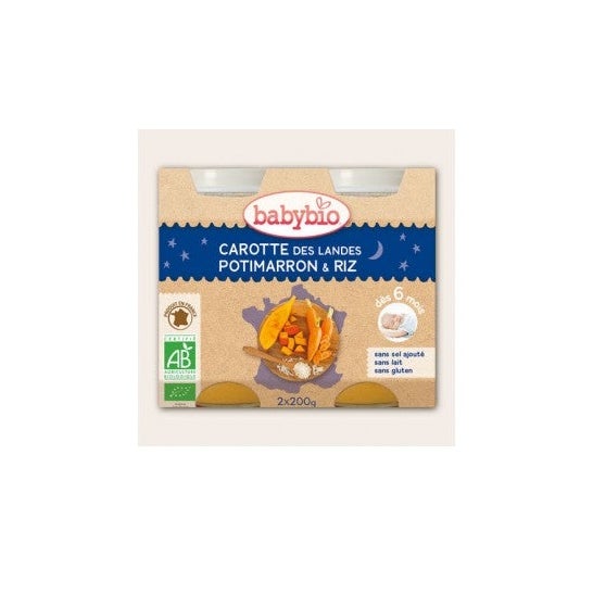 Babybio Good Night Jars CarrotPotimarronRice Organic 6 meses 2 x 200 g