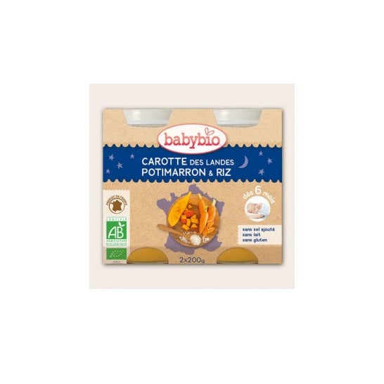 Babybio Good Night Jars CarrotPotimarronRice Organic 6 meses 2 x 200 g