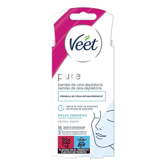 Veet Pure Cera Fria Facial Sensível Bandas 16 Unidades