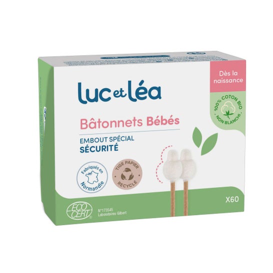 Luc et Léa Bastões de Algodão Bebé Bio 60 Unidades