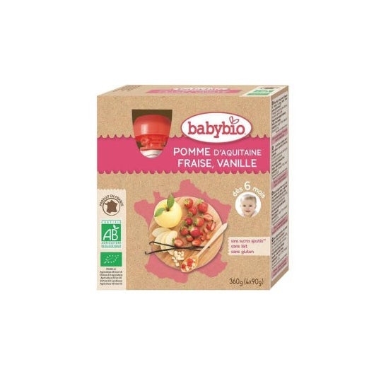 Babybio My Fruits Gourd Apple Apple Strawberry Vanilla Organic 6 meses 4x90g
