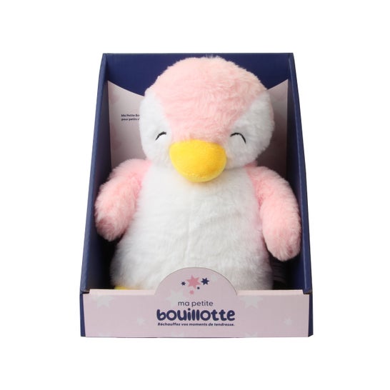 Ma Petite Bouillotte Botija de água quente com capa removível Pinguim Rosa 31 cm
