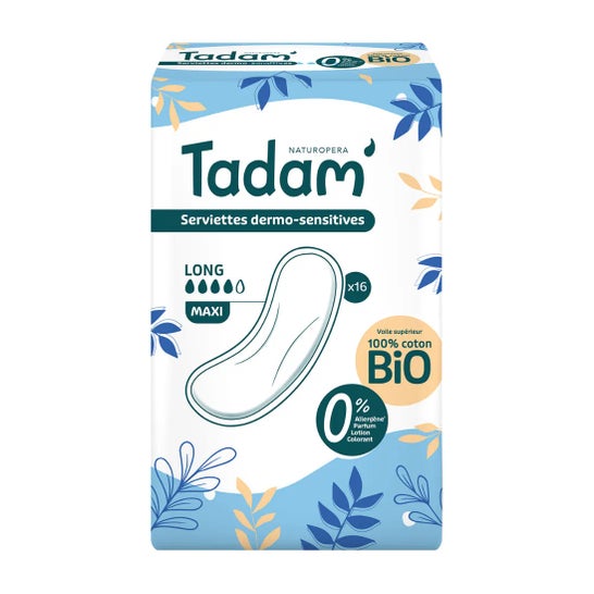 Tadam' Compressas Dermo-Sensitivas Long Maxi Algodão Bio 16 unid.