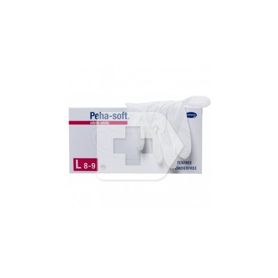 Luvas descartáveis Peha-Soft feitas de nitrilo branco tamanho L 100uds