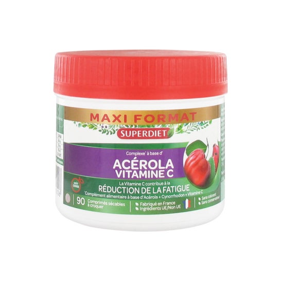 Super Diet Maxi Pot Pot Acerola Vitamina C 90 Comprimidos para Cabos Mastigáveis