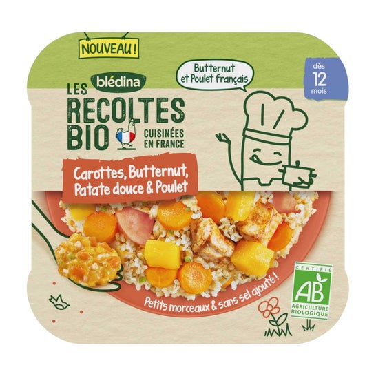 Blédina Les Recoltes Bio Papilla Carrot Carrot Batata Cenoura Frango 230g