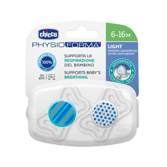 Chicco Chupete Silicona Physio Light Ortodontico Azul 6-16 M 2 U