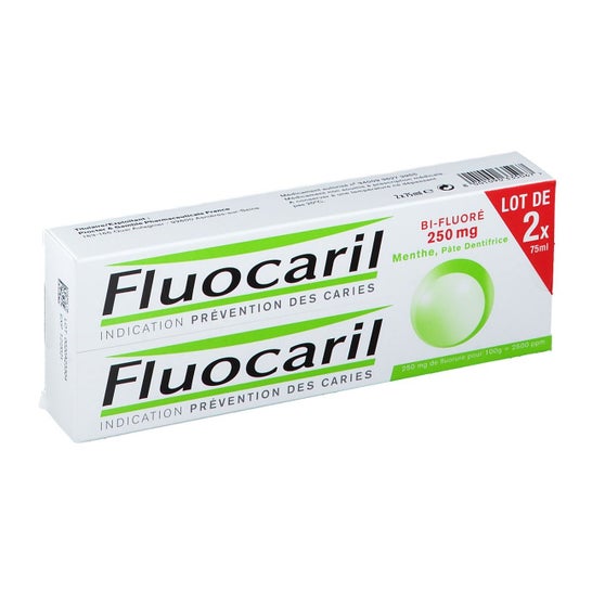 Fluocaril Bifluore 250 Mg Pasta Dentífrica Menta Pasta Dentífrica 2 Tubos de 75 Ml