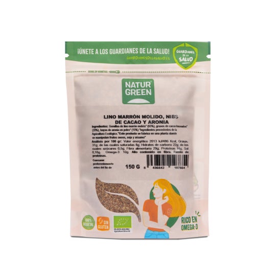 Semente de linho verde natural, aparo de cacau e Aronia Bio 150g