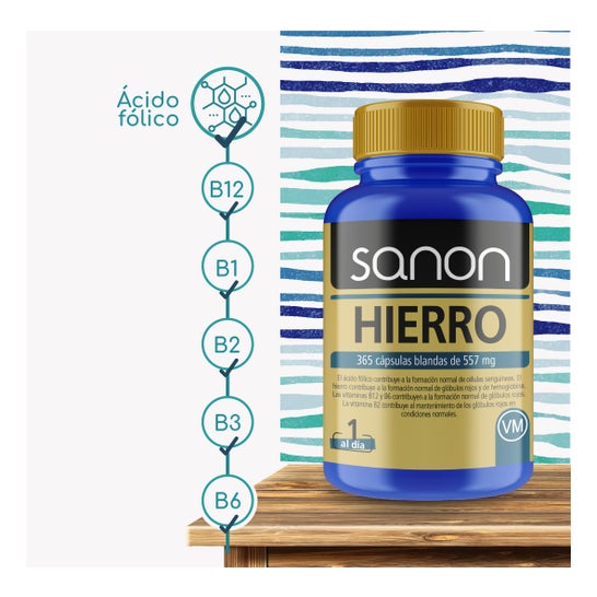 Sanon Hierro+Ácido Fólico+ Vitamina B12, B1,B2,B3 y B6 365caps