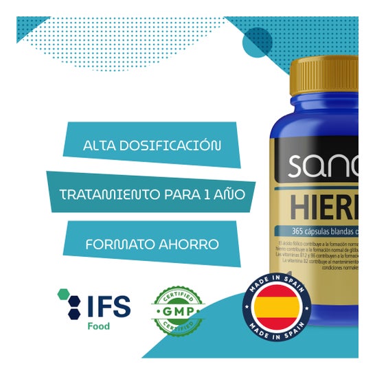 Sanon Hierro+Ácido Fólico+ Vitamina B12, B1,B2,B3 y B6 365caps
