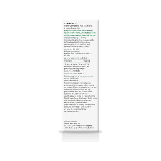 Extracto Hiperico Xxi 50ml Soria Natural