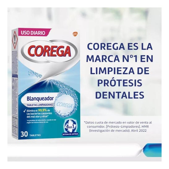 Corega Branqueador 30 Pastilhas Limpeza