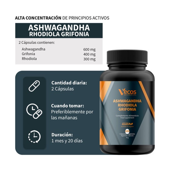 Vecos Nucoceuticals Extracto de Ashwagandha y Rhodiola 100caps