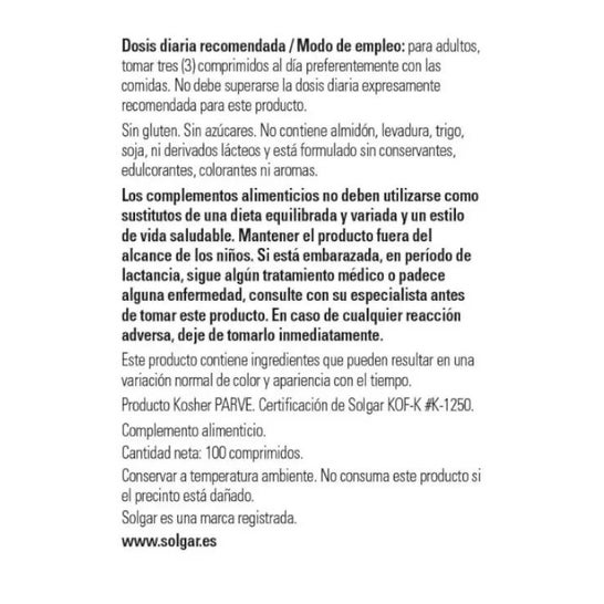 Solgar Cálcio, Magnésio e Zinco 100 comprimidos Solgar Cálcio, Magnésio e Zinco 100 comprimidos