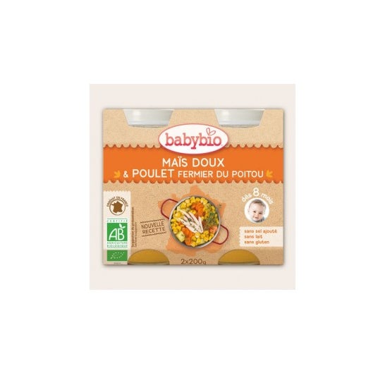 Babybio Pequenos frascos Menu Legumes &amp; Frango Quinta Frango Biológico Frango em 8 meses 200g lote de 2
