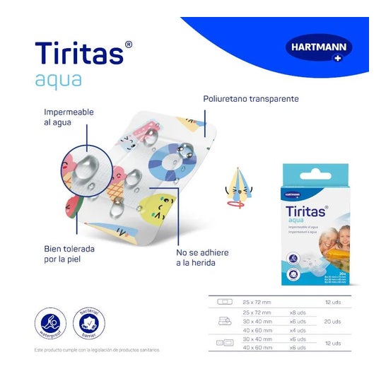 Hartmann Tiritas Aqua Adhesive Band-Aid 3 Tamanhos 20uds Hartmann Tiritas Aqua Adhesive Band-Aid 3 Tamanhos 20uds