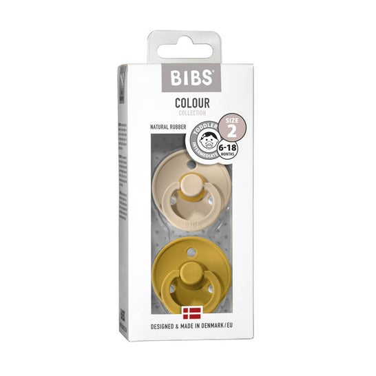 Bibs Pacifiers Vanilla & Mustard 6-18m T2 2 peças