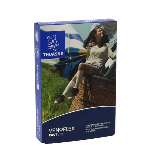 Thuasne Venoflex 2 Fast Lin Mulher Meia Natural L2 1 Par