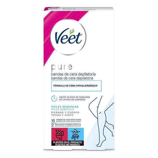 Veet Pure Cera Fria Corpo Pele Sensível Bandas 16 Unidades