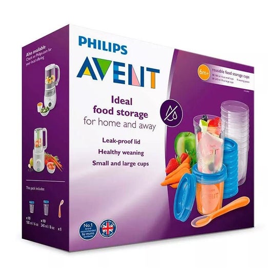 Avent Recipientes 10x180ml de leite materno + 10x240 + 20 cápsulas + colher 1 livro de receitas Avent Recipientes 10x180ml de leite materno + 10x240 + 20 cápsulas + colher 1 livro de receitas