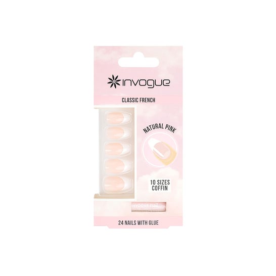 Invogue Classic French Nails Coffin Natural Pink 24 Unidades