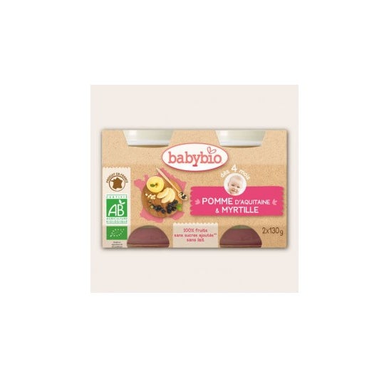 Babybio Organic Blueberry Apple Jars em 4 meses 2x130g