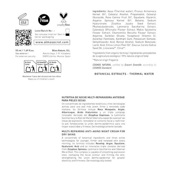 Alma Secret Multi-Repair Night Mosqueta, Escualano e Hyaluronic 50ml Alma Secret Multi-Repair Night Mosqueta, Escualano e Hyaluronic 50ml