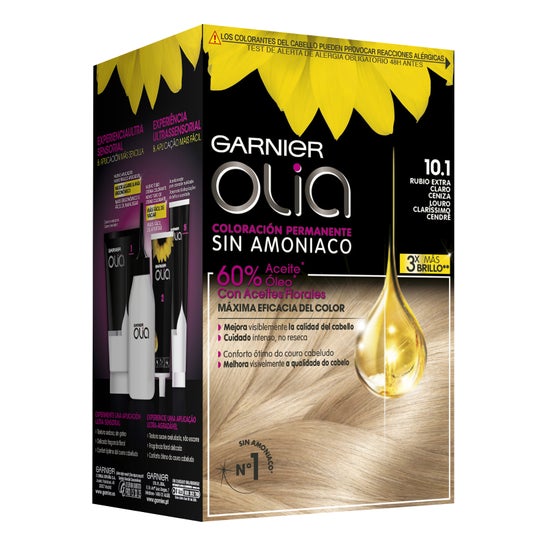 Garnier Olia Cor de cabelo permanente N°1.01 Cinza Loira Extra Leve 4 peças