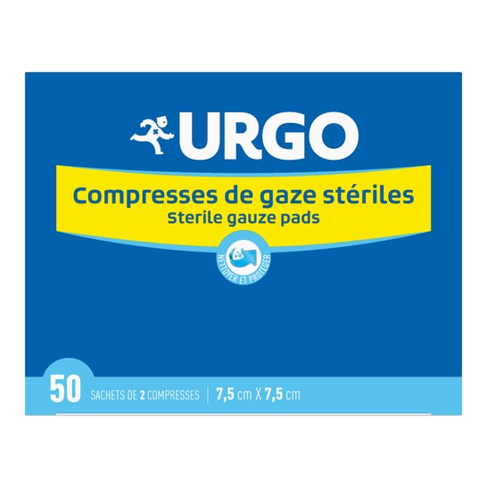 Urgo Striles Non Tissue Compresses Size - 7.5 Cm X 7.5 Cm, Quantidade - 50 Sachês de 2 Compressas