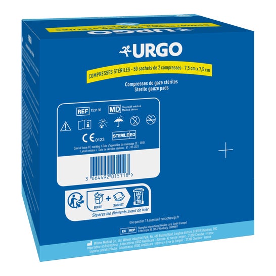 Urgo Striles Non Tissue Compresses Size - 7.5 Cm X 7.5 Cm, Quantidade - 50 Sachês de 2 Compressas