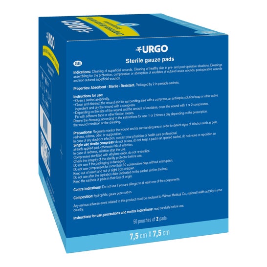 Urgo Striles Non Tissue Compresses Size - 7.5 Cm X 7.5 Cm, Quantidade - 50 Sachês de 2 Compressas