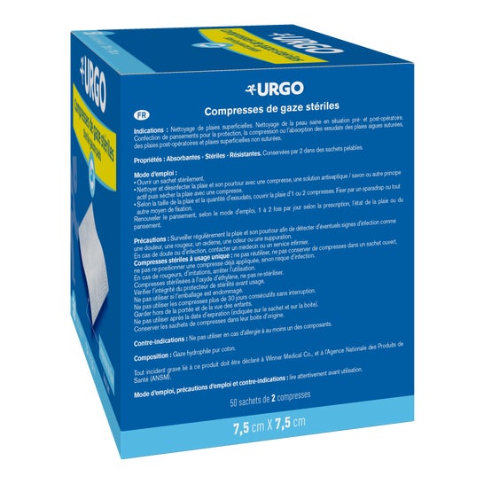 Urgo Striles Non Tissue Compresses Size - 7.5 Cm X 7.5 Cm, Quantidade - 50 Sachês de 2 Compressas
