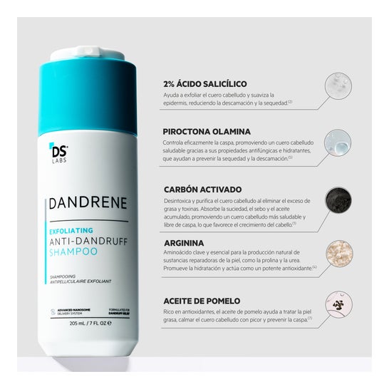 Shampoo esfoliante Dandrene com tecnologia anticaspa 205ml